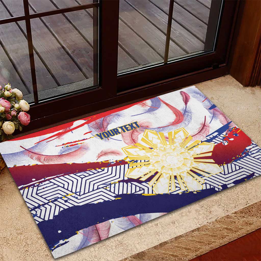 Personalised Philippines Sun Tattoo Rubber Doormat Feathers Filipinas Grunge Style White
