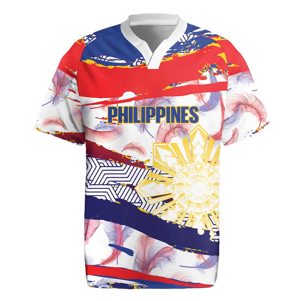 Personalised Philippines Sun Tattoo Rugby Jersey Feathers Filipinas Grunge Style White