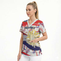 Personalised Philippines Sun Tattoo Scrub Top Feathers Filipinas Grunge Style White