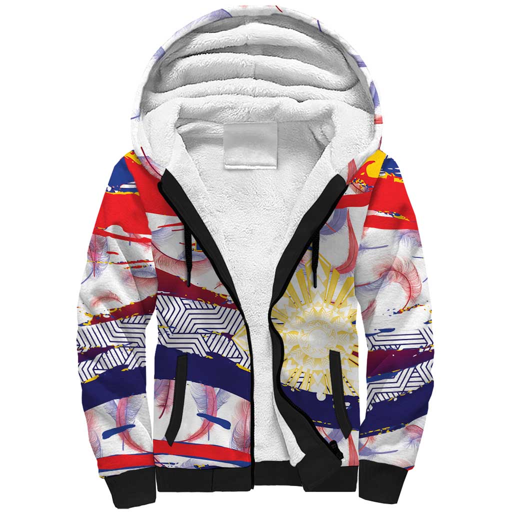 Personalised Philippines Sun Tattoo Sherpa Hoodie Feathers Filipinas Grunge Style White