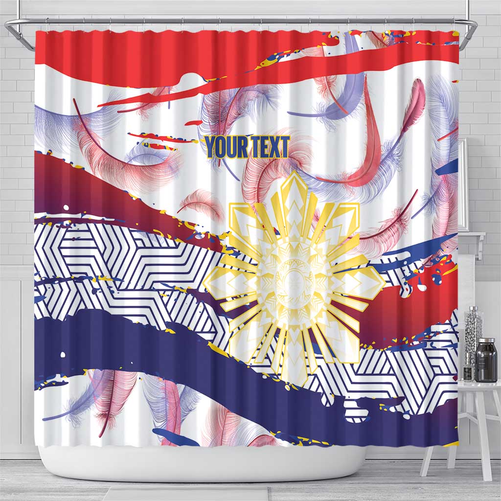 Personalised Philippines Sun Tattoo Shower Curtain Feathers Filipinas Grunge Style White