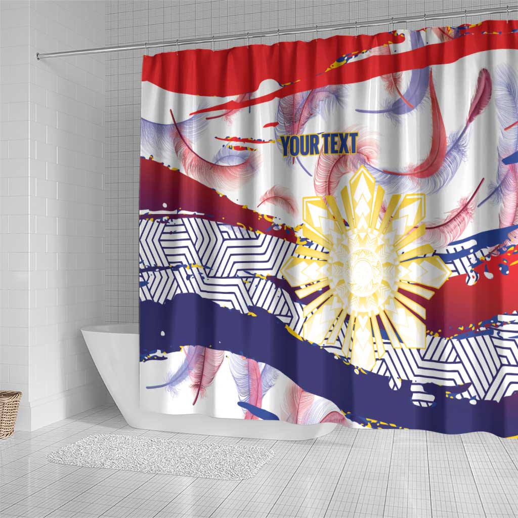 Personalised Philippines Sun Tattoo Shower Curtain Feathers Filipinas Grunge Style White