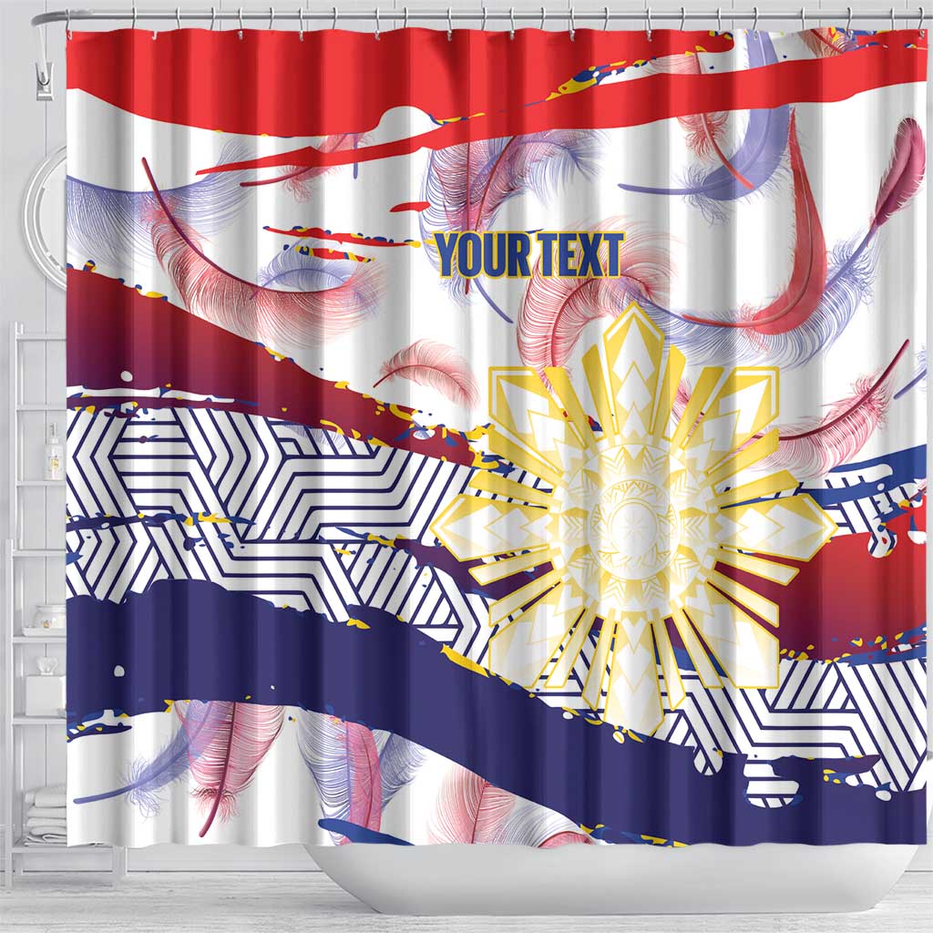 Personalised Philippines Sun Tattoo Shower Curtain Feathers Filipinas Grunge Style White