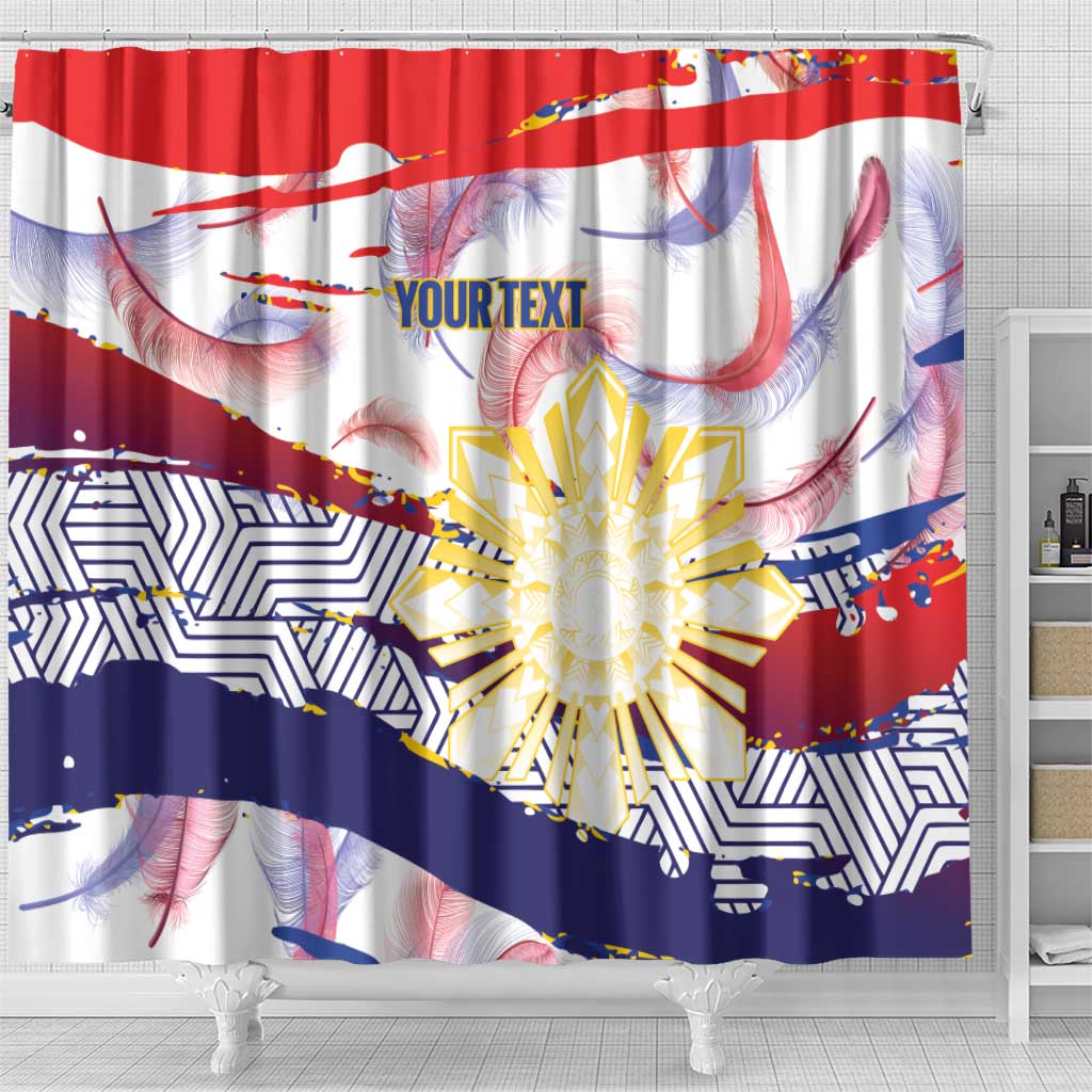 Personalised Philippines Sun Tattoo Shower Curtain Feathers Filipinas Grunge Style White