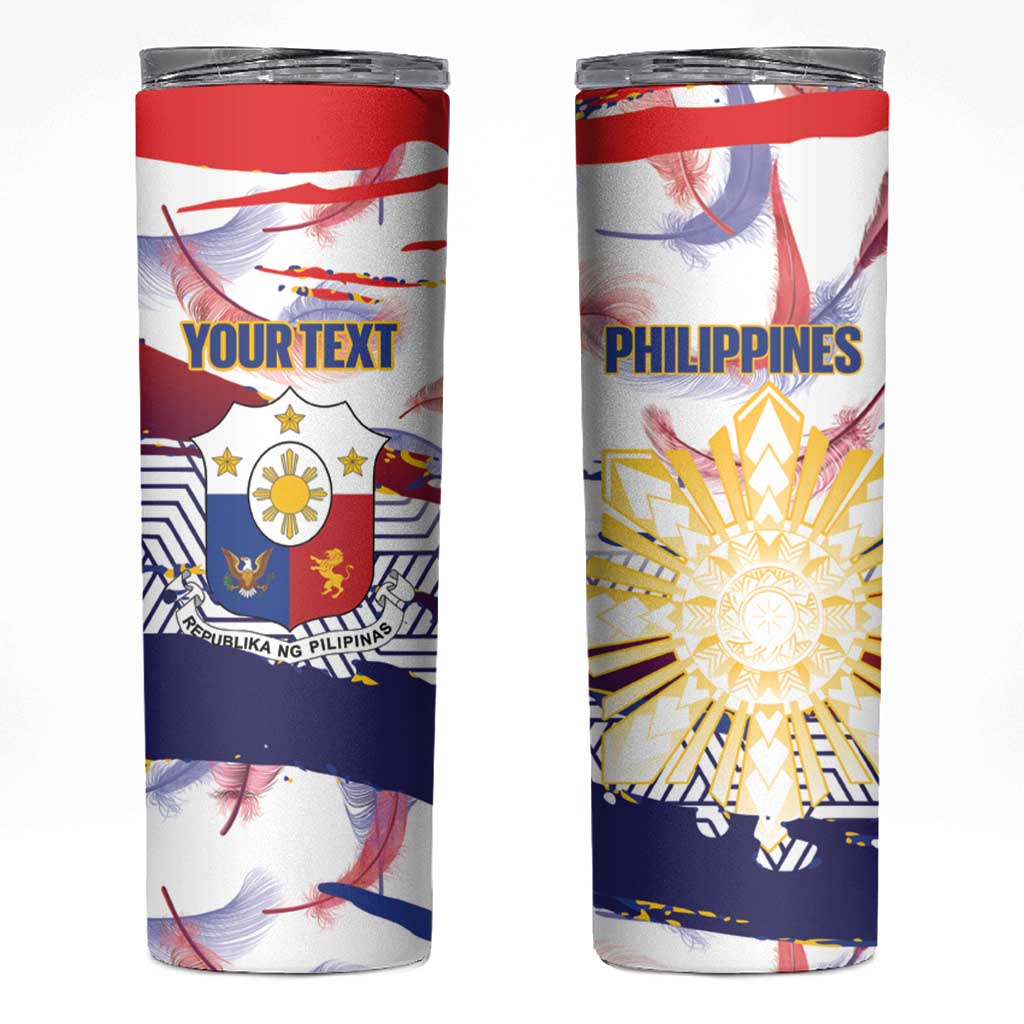 Personalised Philippines Sun Tattoo Skinny Tumbler Feathers Filipinas Grunge Style White