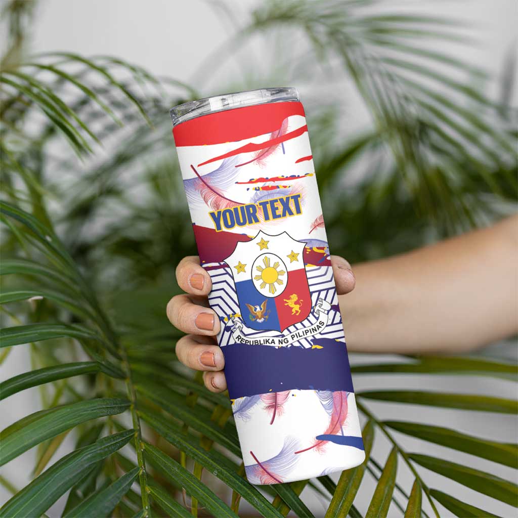 Personalised Philippines Sun Tattoo Skinny Tumbler Feathers Filipinas Grunge Style White
