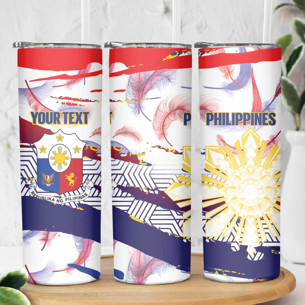 Personalised Philippines Sun Tattoo Skinny Tumbler Feathers Filipinas Grunge Style White