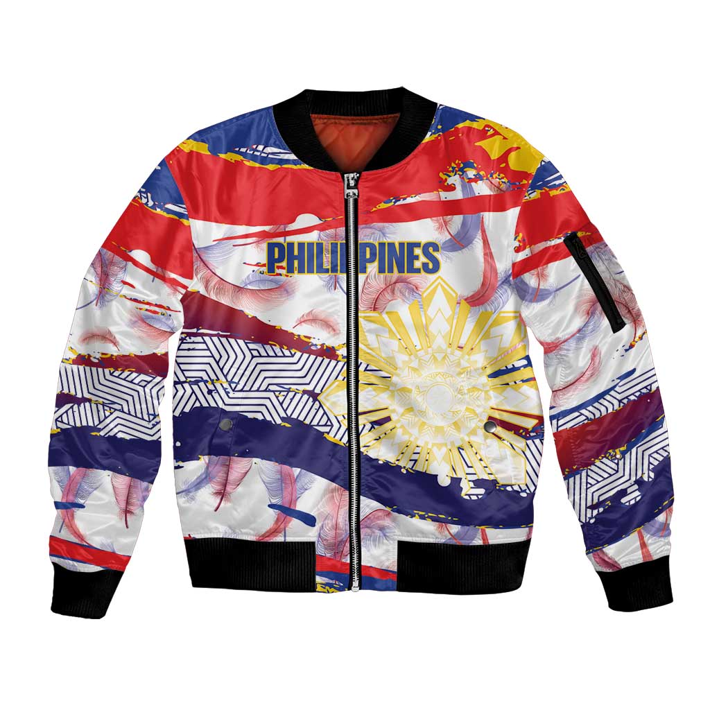 Personalised Philippines Sun Tattoo Sleeve Zip Bomber Jacket Feathers Filipinas Grunge Style White