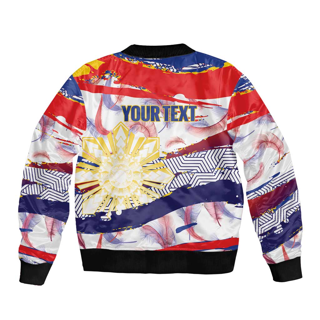 Personalised Philippines Sun Tattoo Sleeve Zip Bomber Jacket Feathers Filipinas Grunge Style White