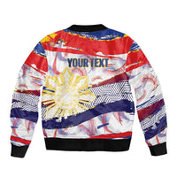 Personalised Philippines Sun Tattoo Sleeve Zip Bomber Jacket Feathers Filipinas Grunge Style White