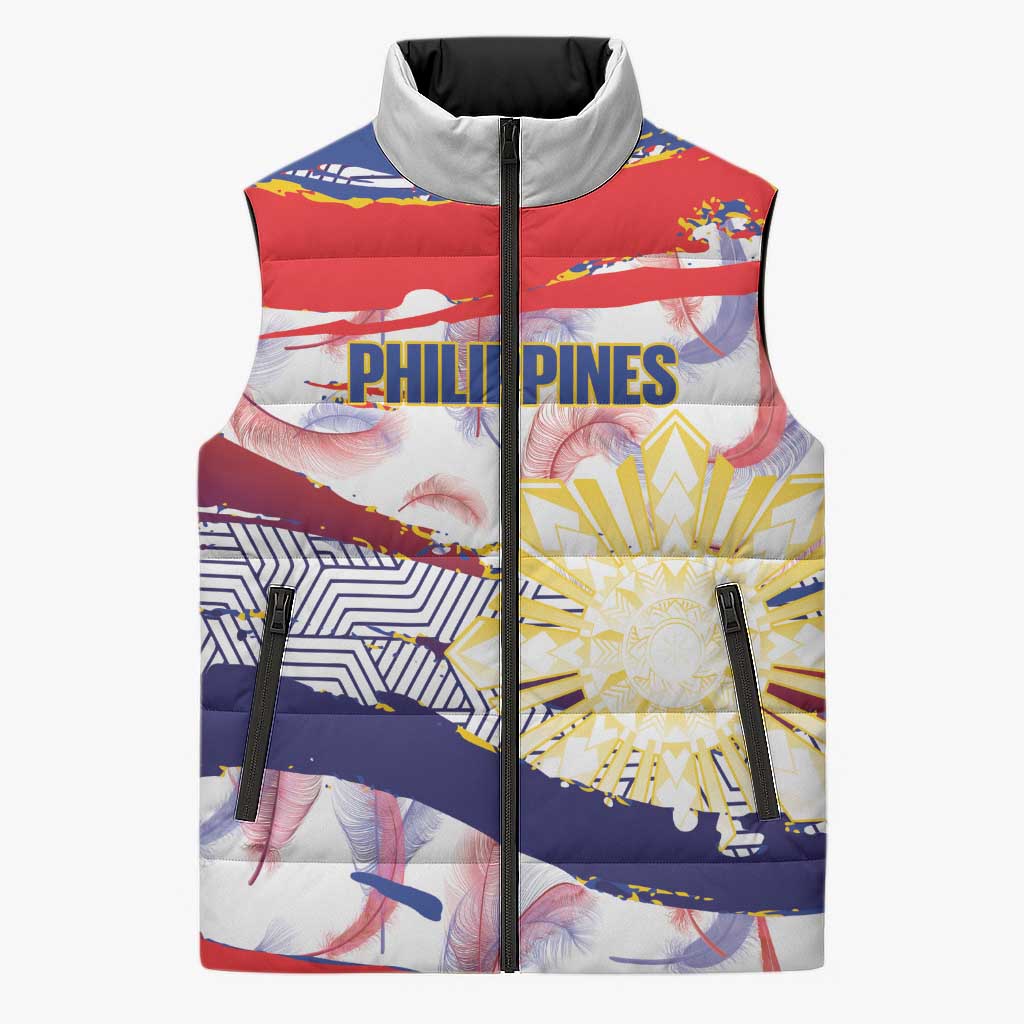 Personalised Philippines Sun Tattoo Sleeveless Puffer Jacket Feathers Filipinas Grunge Style White