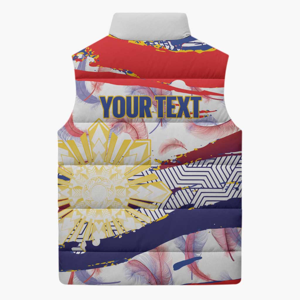 Personalised Philippines Sun Tattoo Sleeveless Puffer Jacket Feathers Filipinas Grunge Style White