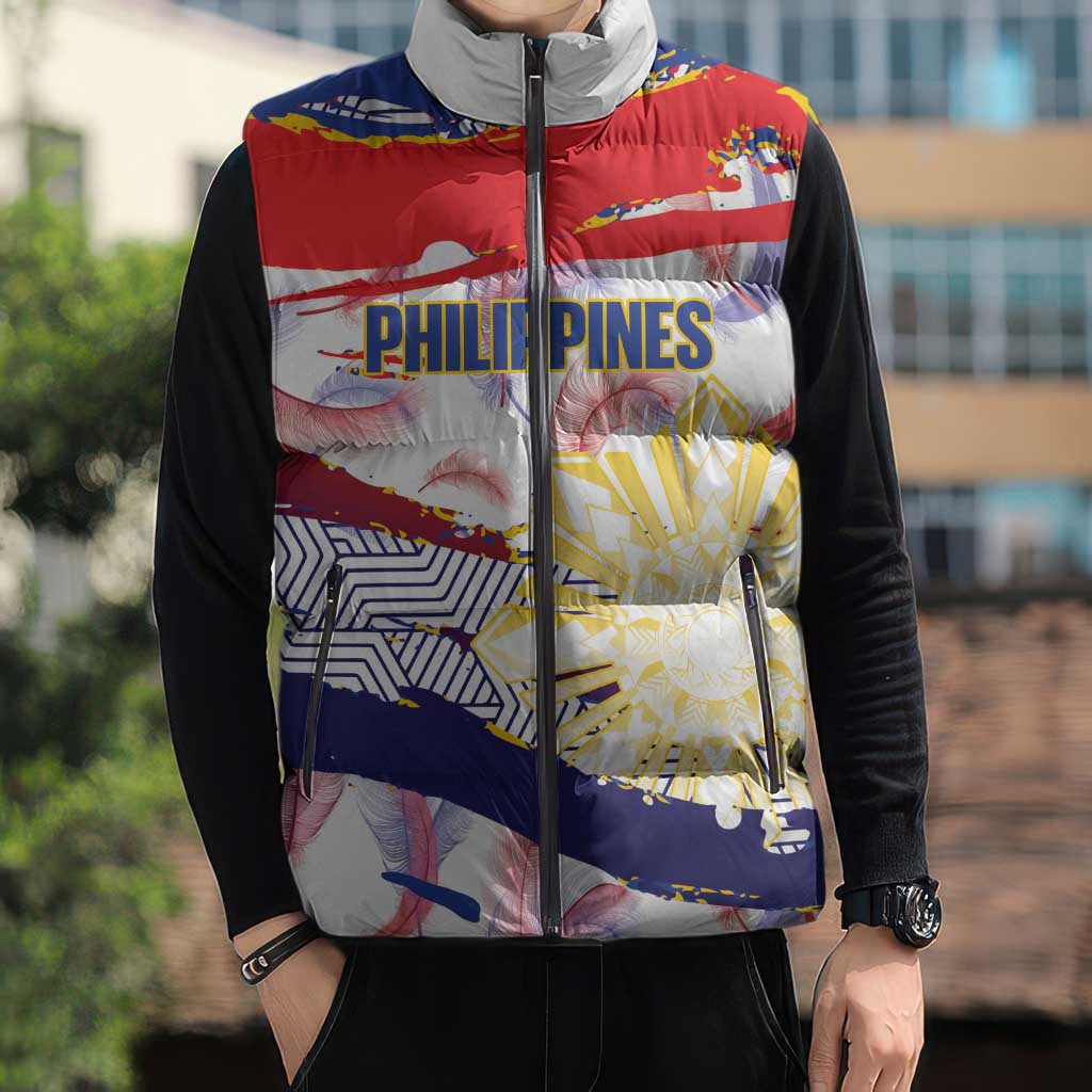 Personalised Philippines Sun Tattoo Sleeveless Puffer Jacket Feathers Filipinas Grunge Style White