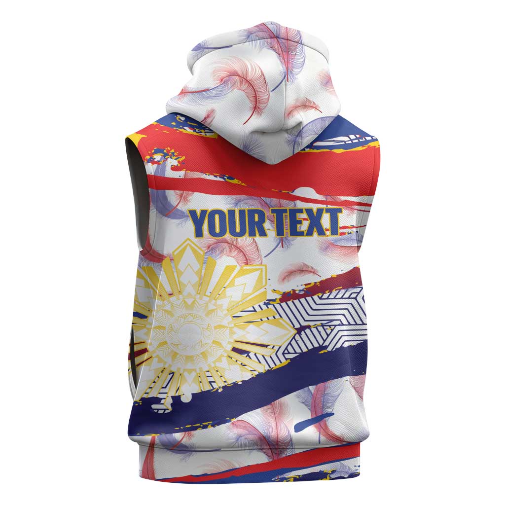 Personalised Philippines Sun Tattoo Sleeveless Zip Hoodie Feathers Filipinas Grunge Style White