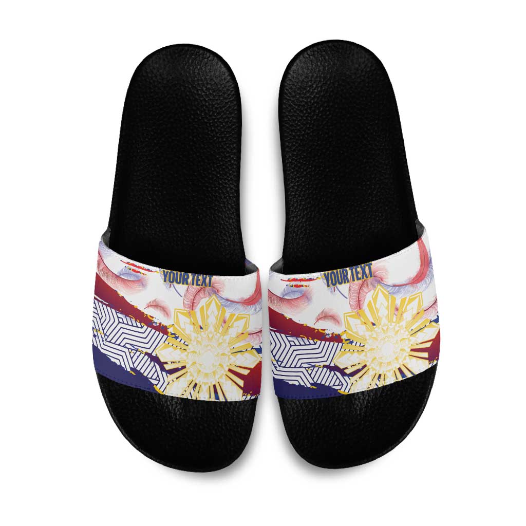 Personalised Philippines Sun Tattoo Slide Sandals Feathers Filipinas Grunge Style White