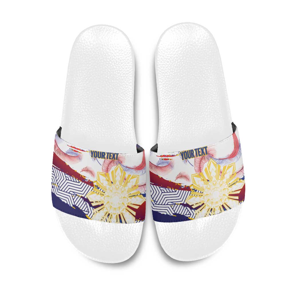 Personalised Philippines Sun Tattoo Slide Sandals Feathers Filipinas Grunge Style White