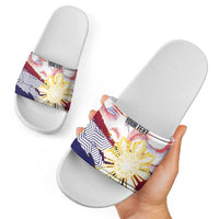Personalised Philippines Sun Tattoo Slide Sandals Feathers Filipinas Grunge Style White
