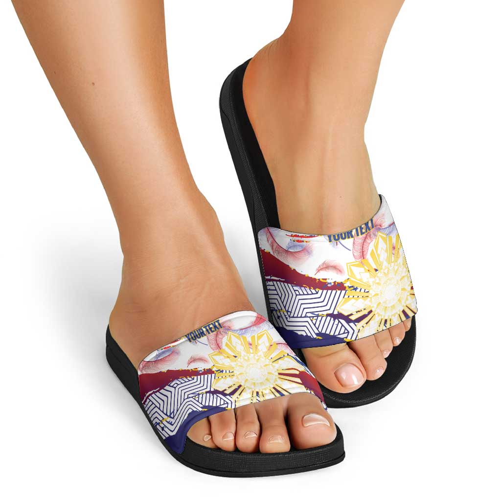 Personalised Philippines Sun Tattoo Slide Sandals Feathers Filipinas Grunge Style White