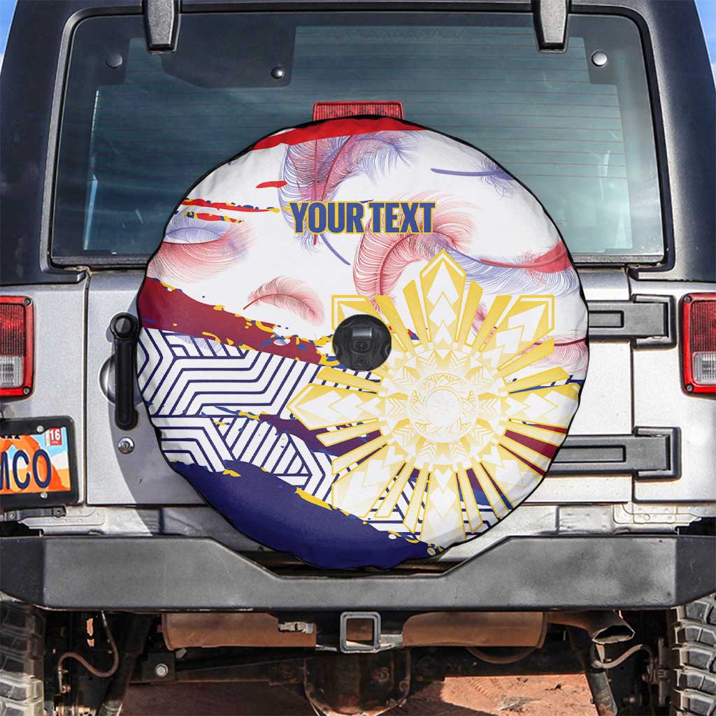 Personalised Philippines Sun Tattoo Spare Tire Cover Feathers Filipinas Grunge Style White
