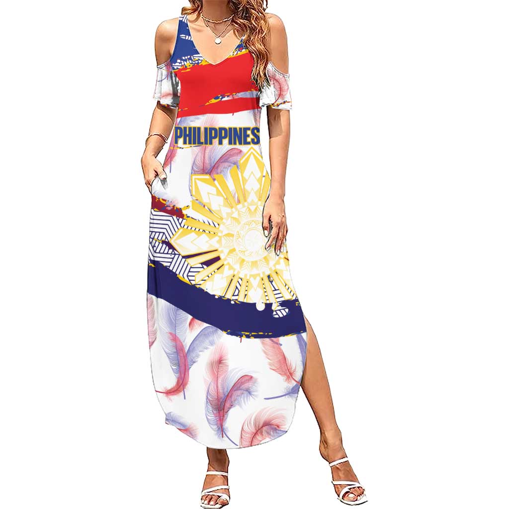 Personalised Philippines Sun Tattoo Summer Maxi Dress Feathers Filipinas Grunge Style White