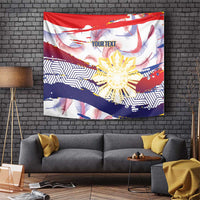 Personalised Philippines Sun Tattoo Tapestry Feathers Filipinas Grunge Style White