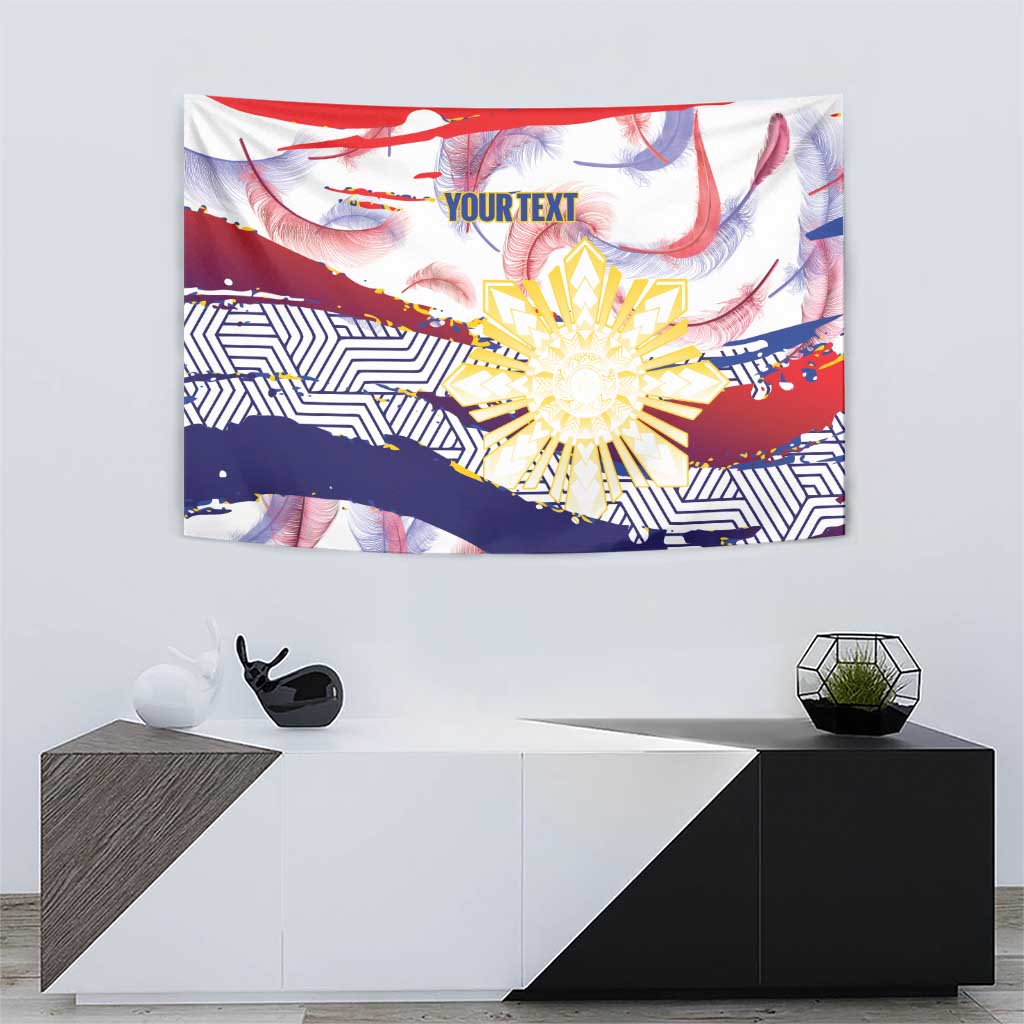 Personalised Philippines Sun Tattoo Tapestry Feathers Filipinas Grunge Style White