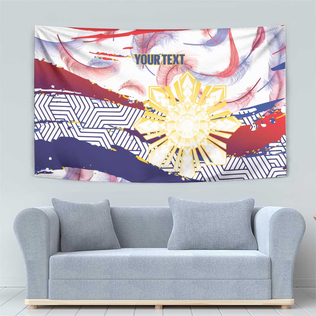 Personalised Philippines Sun Tattoo Tapestry Feathers Filipinas Grunge Style White