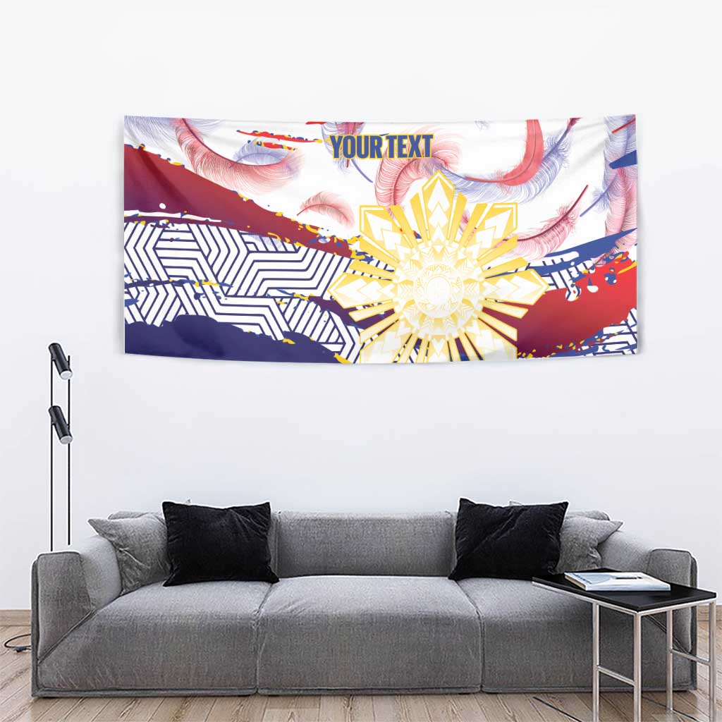 Personalised Philippines Sun Tattoo Tapestry Feathers Filipinas Grunge Style White