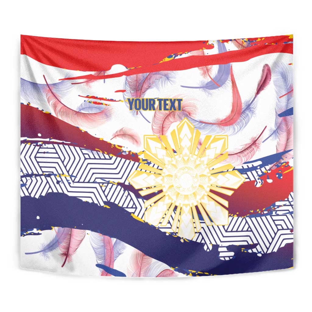 Personalised Philippines Sun Tattoo Tapestry Feathers Filipinas Grunge Style White