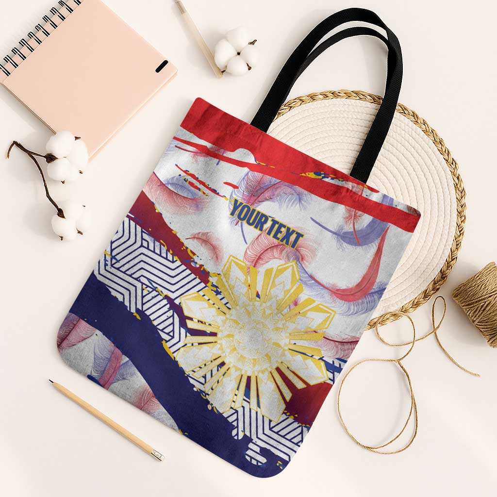 Personalised Philippines Sun Tattoo Tote Bag Feathers Filipinas Grunge Style White