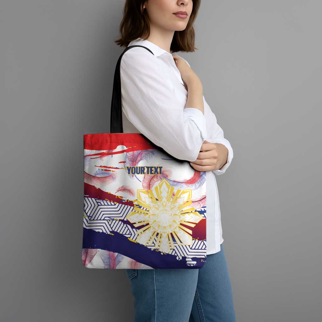 Personalised Philippines Sun Tattoo Tote Bag Feathers Filipinas Grunge Style White