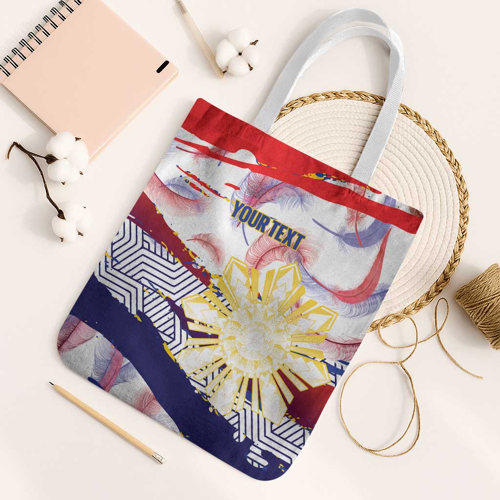 Personalised Philippines Sun Tattoo Tote Bag Feathers Filipinas Grunge Style White