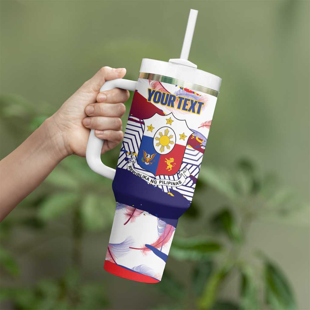 Personalised Philippines Sun Tattoo Tumbler With Handle Feathers Filipinas Grunge Style White
