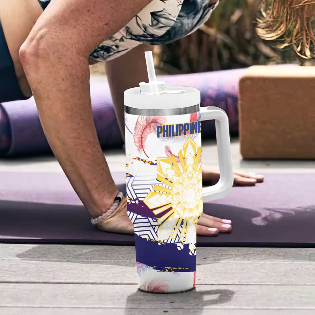 Personalised Philippines Sun Tattoo Tumbler With Handle Feathers Filipinas Grunge Style White