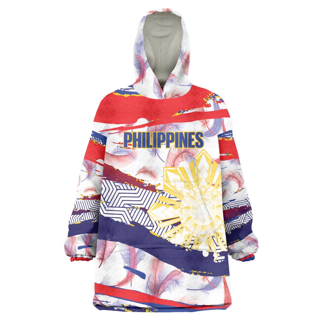 Personalised Philippines Sun Tattoo Wearable Blanket Hoodie Feathers Filipinas Grunge Style White