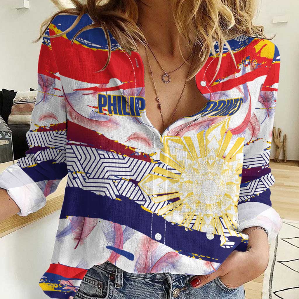Personalised Philippines Sun Tattoo Women Casual Shirt Feathers Filipinas Grunge Style White