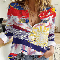 Personalised Philippines Sun Tattoo Women Casual Shirt Feathers Filipinas Grunge Style White