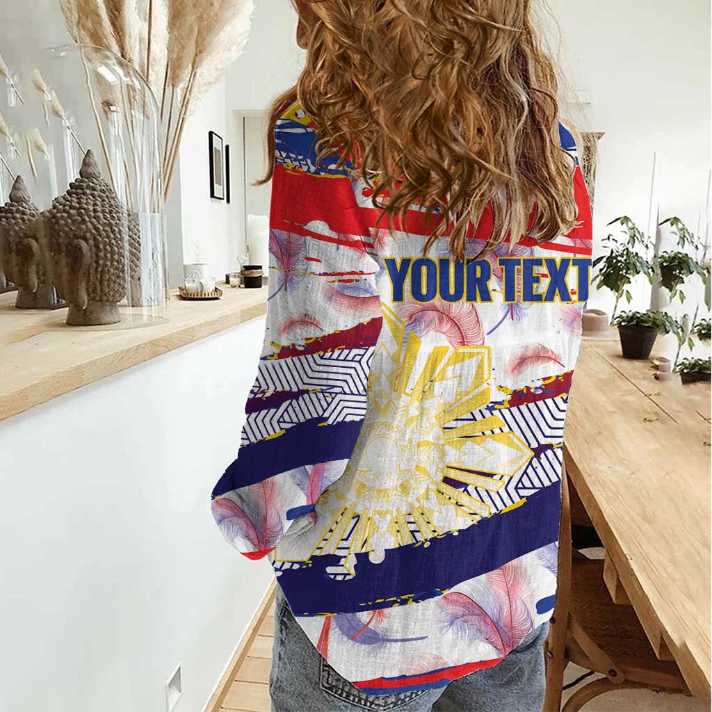 Personalised Philippines Sun Tattoo Women Casual Shirt Feathers Filipinas Grunge Style White