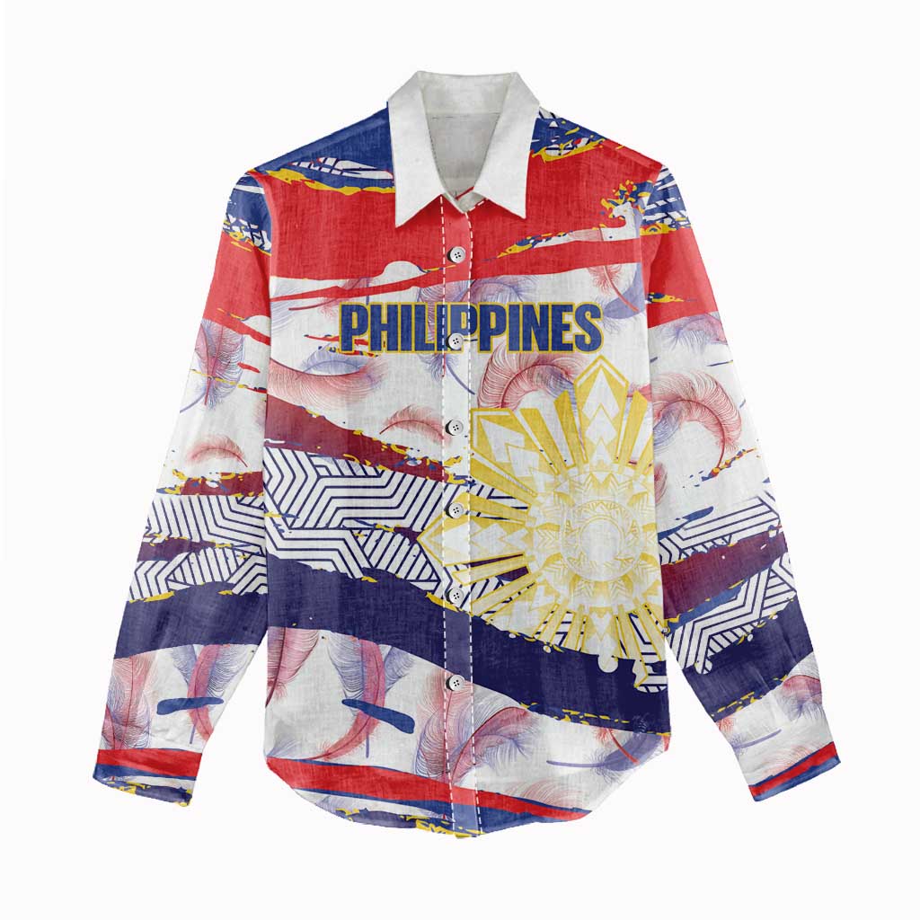 Personalised Philippines Sun Tattoo Women Casual Shirt Feathers Filipinas Grunge Style White