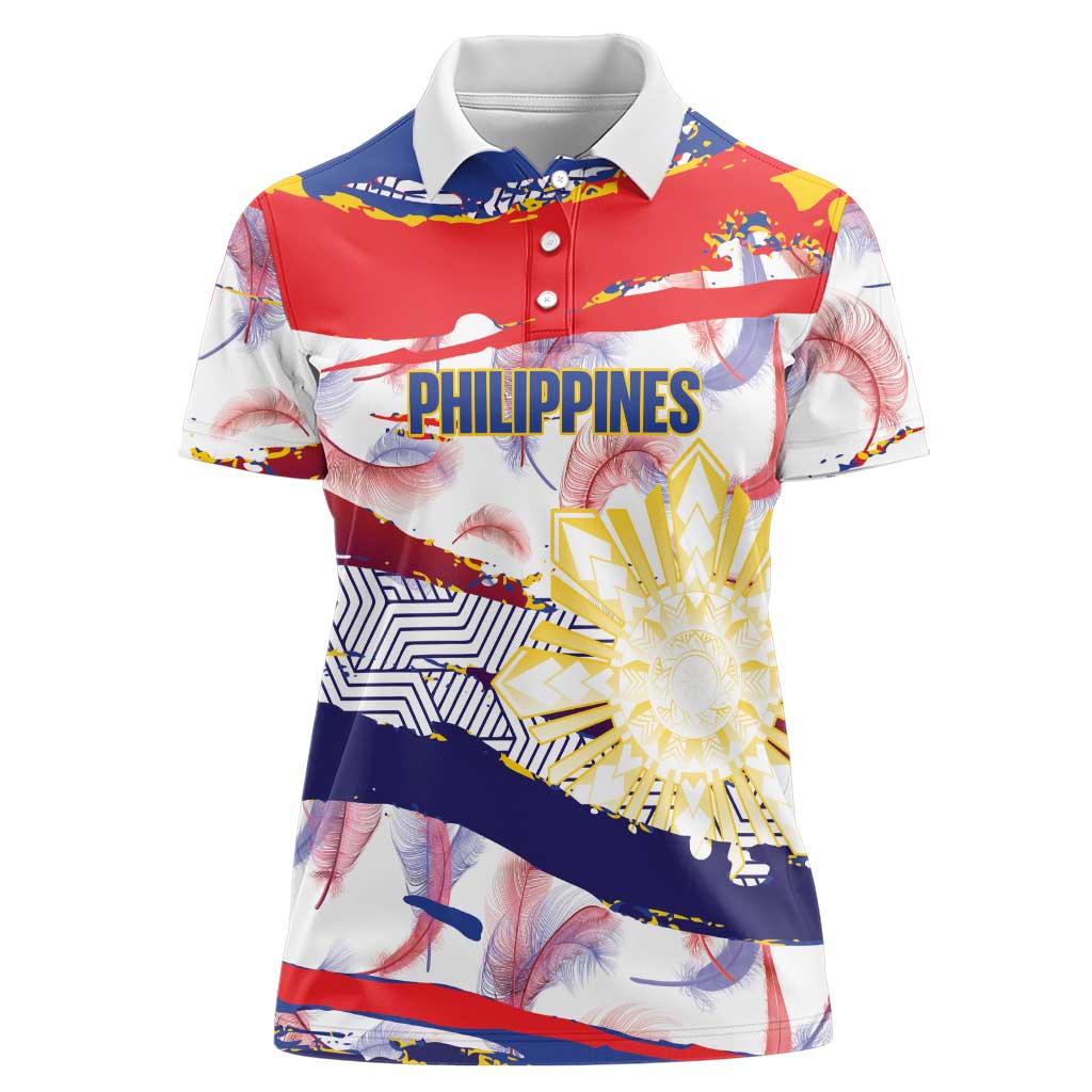 Personalised Philippines Sun Tattoo Women Polo Shirt Feathers Filipinas Grunge Style White