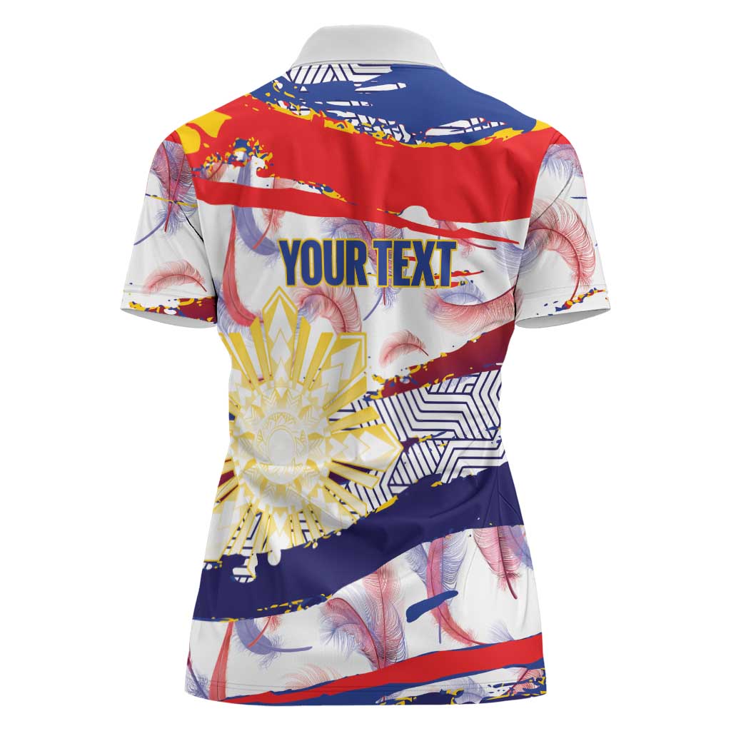 Personalised Philippines Sun Tattoo Women Polo Shirt Feathers Filipinas Grunge Style White