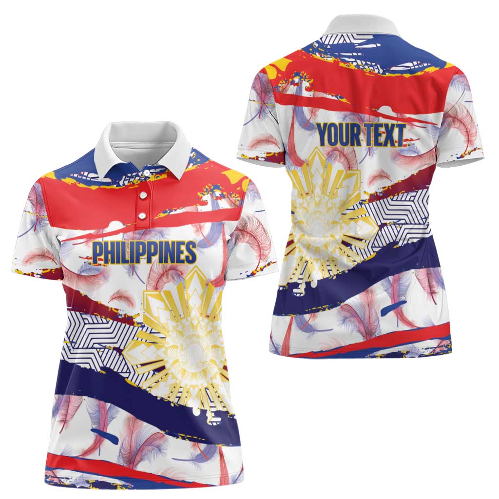 Personalised Philippines Sun Tattoo Women Polo Shirt Feathers Filipinas Grunge Style White