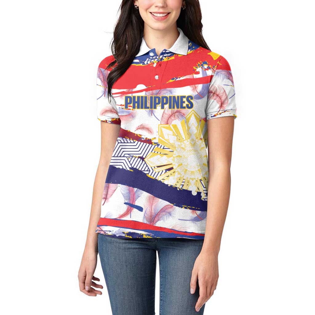 Personalised Philippines Sun Tattoo Women Polo Shirt Feathers Filipinas Grunge Style White