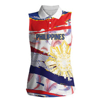 Personalised Philippines Sun Tattoo Women Sleeveless Polo Shirt Feathers Filipinas Grunge Style White