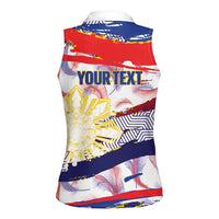Personalised Philippines Sun Tattoo Women Sleeveless Polo Shirt Feathers Filipinas Grunge Style White
