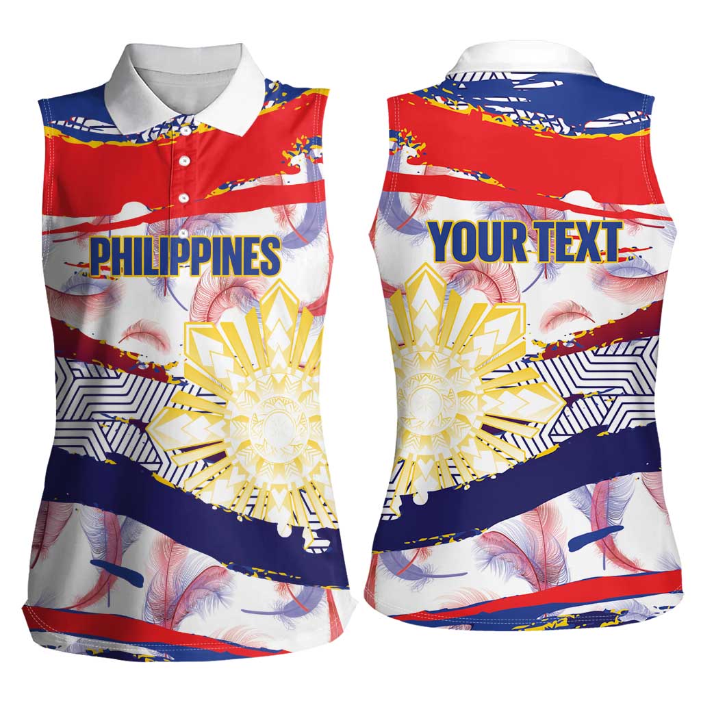 Personalised Philippines Sun Tattoo Women Sleeveless Polo Shirt Feathers Filipinas Grunge Style White