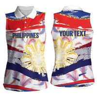 Personalised Philippines Sun Tattoo Women Sleeveless Polo Shirt Feathers Filipinas Grunge Style White