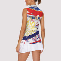 Personalised Philippines Sun Tattoo Women Sleeveless Polo Shirt Feathers Filipinas Grunge Style White