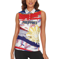 Personalised Philippines Sun Tattoo Women Sleeveless Polo Shirt Feathers Filipinas Grunge Style White