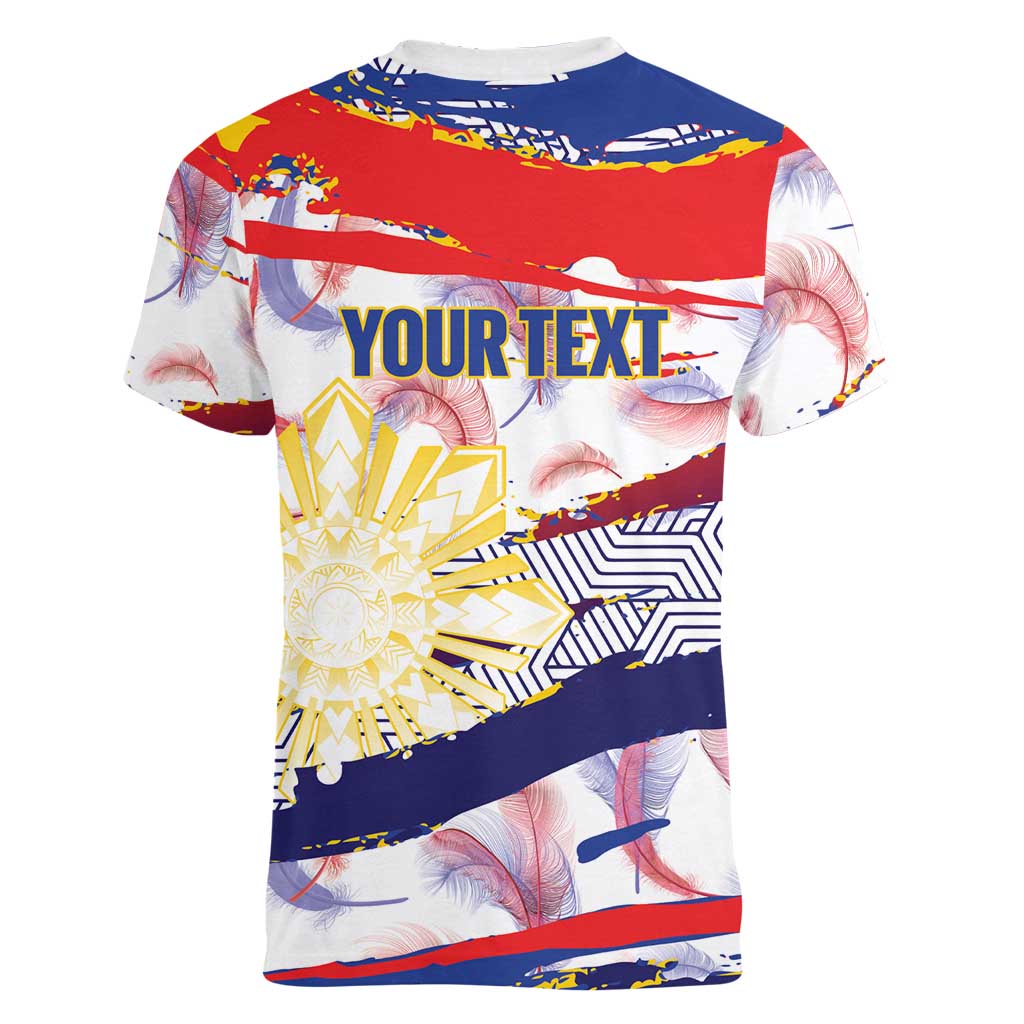 Personalised Philippines Sun Tattoo Women V-Neck T-Shirt Feathers Filipinas Grunge Style White